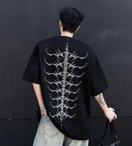 Men's T-shirts Short Sleeve Letter Printing Trendy Embroidered Nail Bead Shoulder Pad Tide Pullover Male Casual Top 9W1831