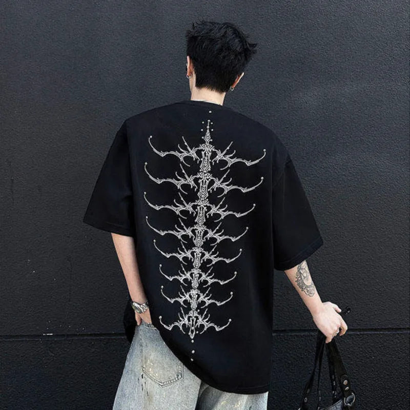 Men's T-shirts Short Sleeve Letter Printing Trendy Embroidered Nail Bead Shoulder Pad Tide Pullover Male Casual Top 9W1831