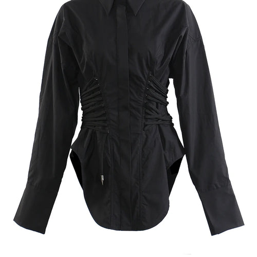 Load image into Gallery viewer, Women White Bandage Pleated Irregular Big Size Blouse New Lapel Long Sleeve Shirt Fashion Tide Spring Autumn 2025 1DJ0341
