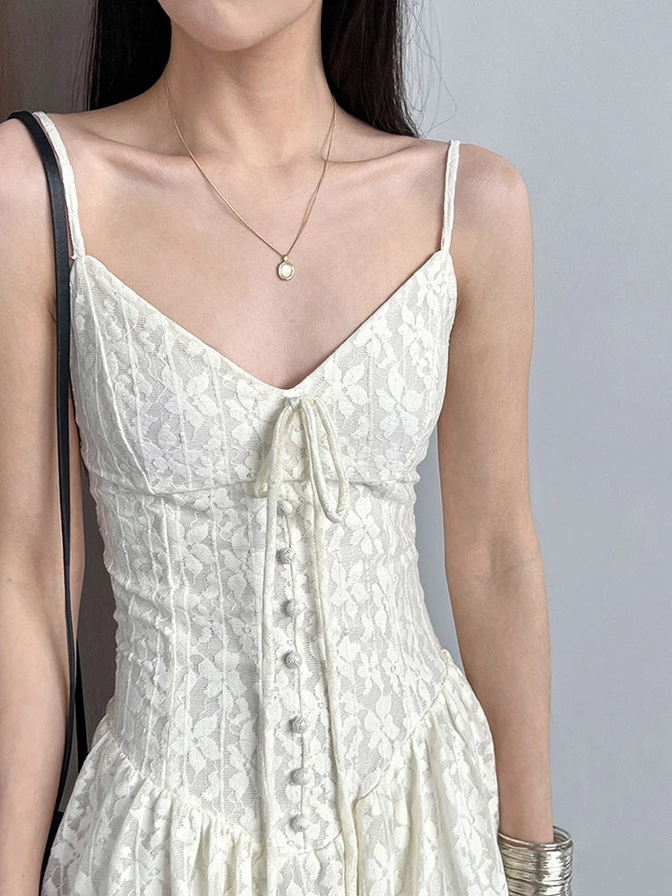 Women Green Printed Bandage Long Spaghetti Strap Dress New V-Neck Sleeveless Fashion Tide Spring Summer 2025 1DJ1311