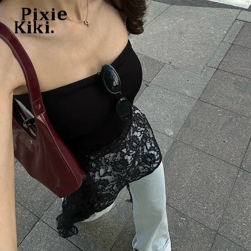 Load image into Gallery viewer, Hollow Lace Patchwork Sexy Tube Top Black Strapless Backless Tank Tops Woman 2024 P33-BC16
