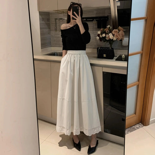 Load image into Gallery viewer, Spring Summer French Fashion Patchwork Lace Elegant Versatile Long Skirt Women Vintage High Waisted Vacation Pleated Half Skirts
