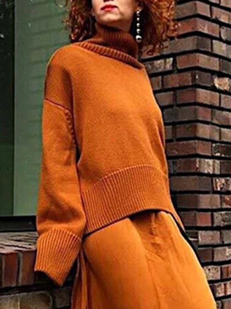 Solid Casual Sweaters For Women Turtleneck Long Sleeve Loose Chic Minimalist Sweater Female Fashion Clothing