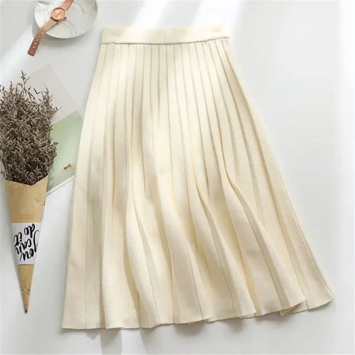 Load image into Gallery viewer, Women Knitted Midi Skirt Elegant Black A-Line High Waist Pleated Long Skirt Korean 2024 Spring Autumn Winter Faldas Femme Jupes
