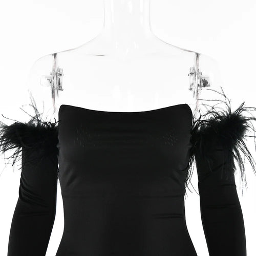 Load image into Gallery viewer, Elegant Off-shoulder Feather Sleeve Maxi Dress Women 2022 New Strapless Backless Bodycon Long Dress Vestido
