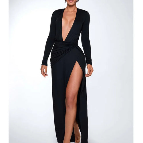 Load image into Gallery viewer, Elegant Re High Slit Bodycon Party Club Evening Dress Female Sexy Deep V Slimming Autumn/Winter 2025 New Women Vestdos

