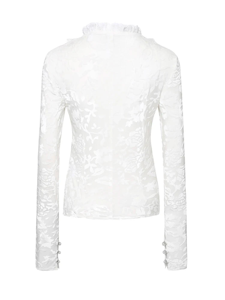Slim Lace Panel Shirt For Women V Neck Long Sleeve Solid Minimalist Blouses Female Clothing Fashion Spring
