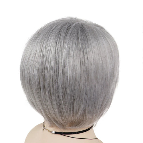 Load image into Gallery viewer, Woman Wig Short Grey Synthetic Wigs for Women Pixie Cut Silver Gray Cosplay Wig Natural Bob Wig With Bangs Costume Wigs
