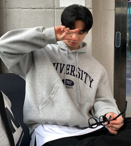 Men's Sweatshirts Letter Embroidered Hooded Sweatshirt New Spring Loose Pullover Hoodies Korean New Trendy Top 9W1453