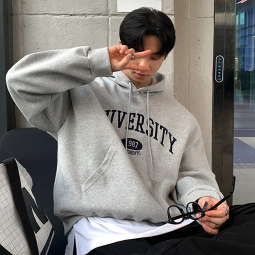 Load image into Gallery viewer, Men's Sweatshirts Letter Embroidered Hooded Sweatshirt New Spring Loose Pullover Hoodies Korean New Trendy Top 9W1453
