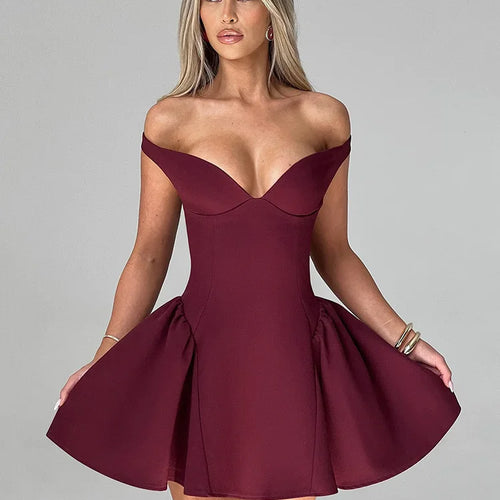 Load image into Gallery viewer, Off-shoulder Backless Sexy Mini Dress For Women Wine Red Sleeveless Strapless High Waist A-line Club Party Sexy Dress
