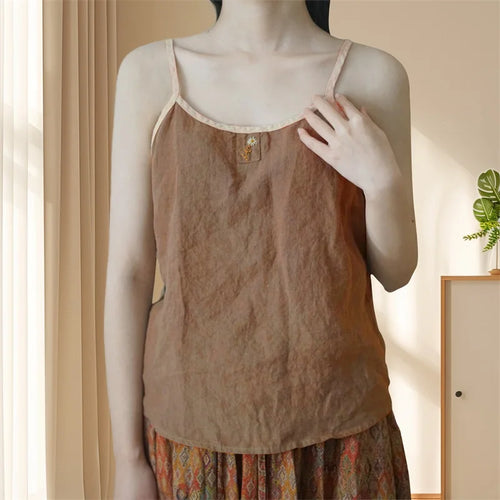 Load image into Gallery viewer, y2k Cami Tops Women Summer Clothes Floral Embroidery Spaghetti Strap Sleeveless Cotton Linen T Shirts 2000s Clothing
