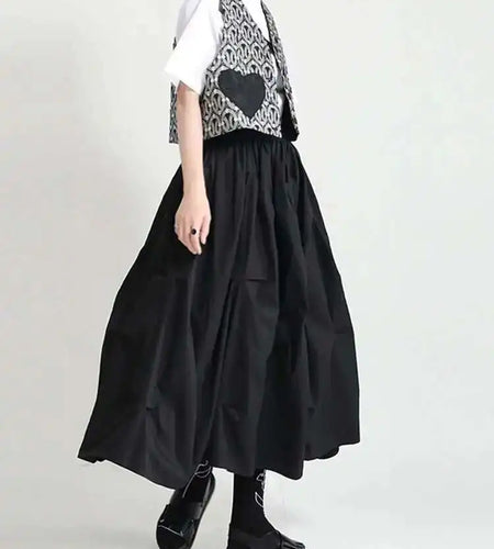 Black Casual Irregular Ruched High Elastic Waist Midi Half-body Skirt Women Fashion Tide New Spring Summer 2025 1DD8525