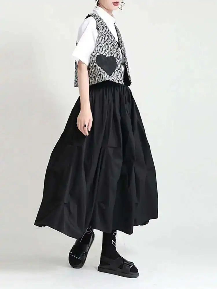 Black Casual Irregular Ruched High Elastic Waist Midi Half-body Skirt Women Fashion Tide New Spring Summer 2025 1DD8525
