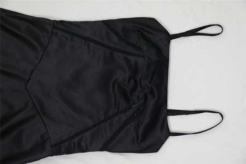 Lace-up Satin Maxi Slipdress Women Black Spaghetti Strap Sleeveless Backless Maxi Dress Femme Club Party Evening Dress