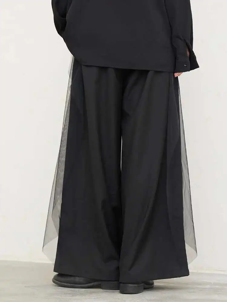 High Waist Black Printed Mesh Long Wide Leg Pants New Loose Fit Trousers Women Fashion Tide Spring Autumn 2025 1DH0782