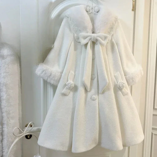 Load image into Gallery viewer, Japanese Lolita Sweet Girl Blends Jackets Women Y2k Aesthetic Fur Patchwork Vintage Coats Harajuku Kawaii Pocket Bow Jacket Cute
