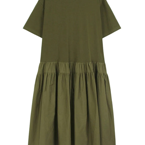 Load image into Gallery viewer, Women Army Green Pleated Hem Big Size Midi Dress New Round Neck Short Sleeve Fashion Tide Spring Summer 2025 1DJ0781
