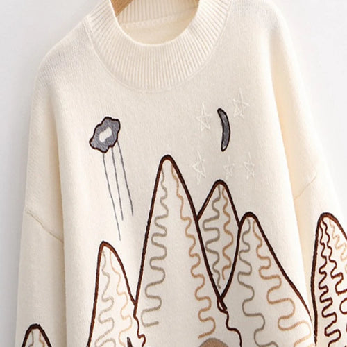 Load image into Gallery viewer, Women Sweater Korean College Style Cartoon Embroidery Winter Knitted Pullovers Loose Long Sleeve O-Neck Jumper Mujer Tops
