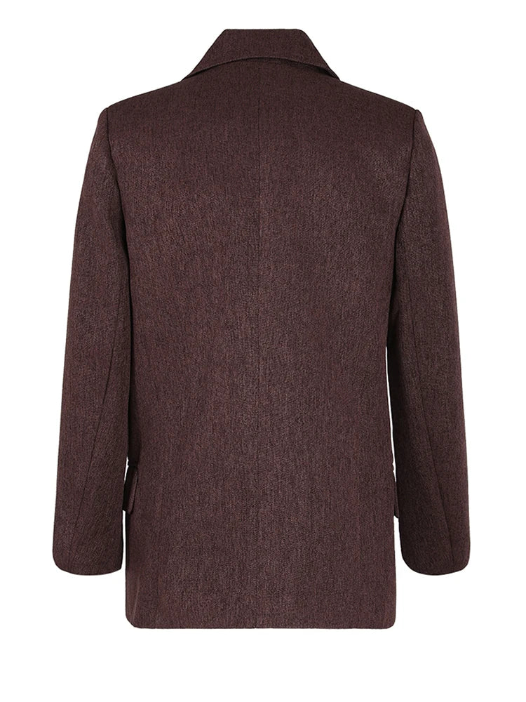 Women Gray Brief Double Breasted Elegant Blazer New Lapel Long Sleeve Jacket Fashion Tide Spring Autumn 2025 CPG1170