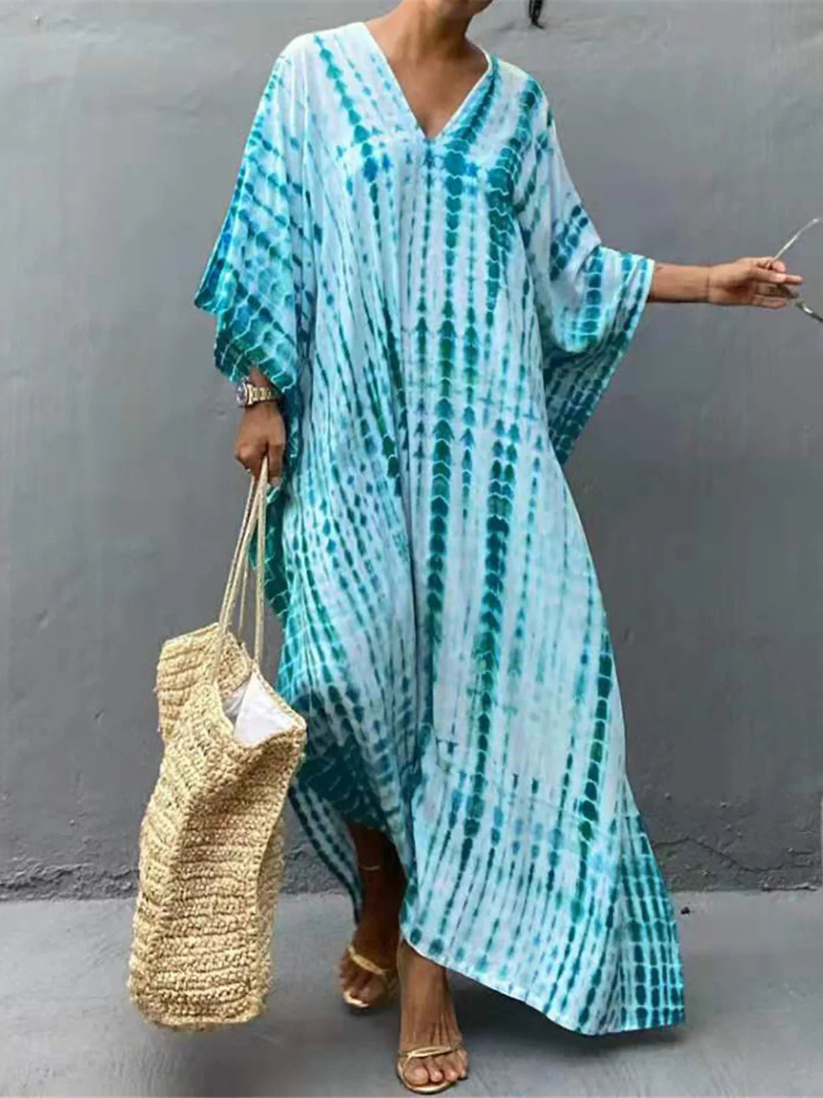 30 Colors V Neck Printed Colorful Tie Dye Tunic Beach Cover Up Cover-ups Beach Dress Beach Wear Beachwear Female Women V4477