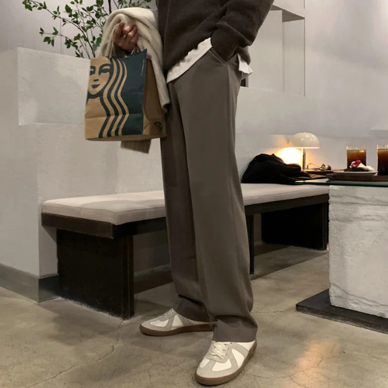 Men's Suit Pants Japanese Style Pleated Solid Color Male Straight Trousers Casual Men Wear Spring Stylish 9C4902