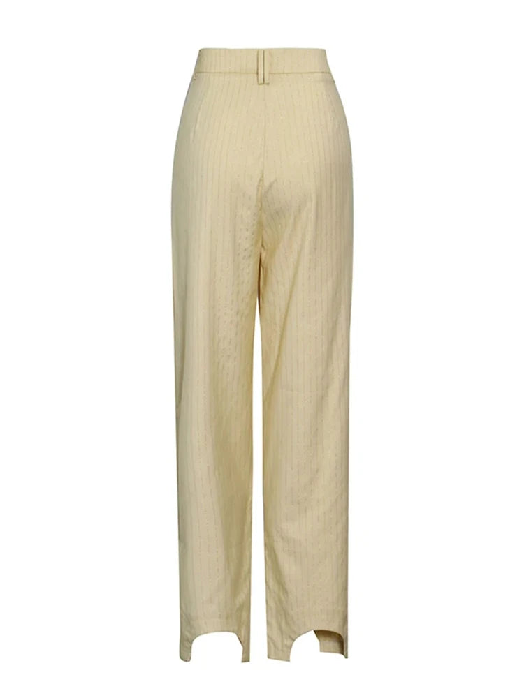 Striped Casual Minimalist Straight Pants For Women High Waist Patchwork Zipper Irregualr Hem Trouser Female Fashion