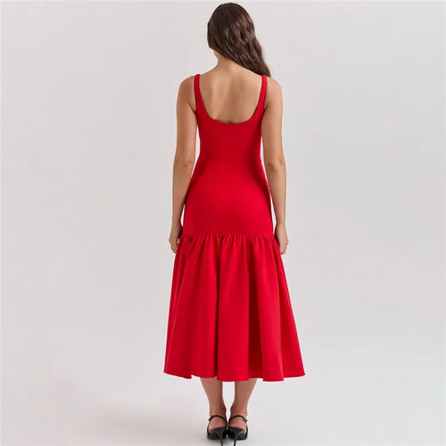 Load image into Gallery viewer, Backless Maxi Fishtail Dress For Women Gown Fashion Square Collar Sleeveless Loose Pleated Long Dress Elegant Dresses
