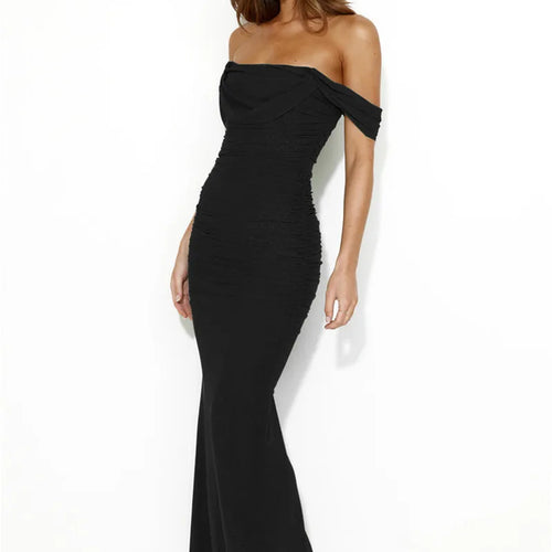 Load image into Gallery viewer, Elegant Off-shoulder Bodycon Maxi Dress Women Two Layer Mesh Fashion Strapless Backless Night Club Party Sexy Dress
