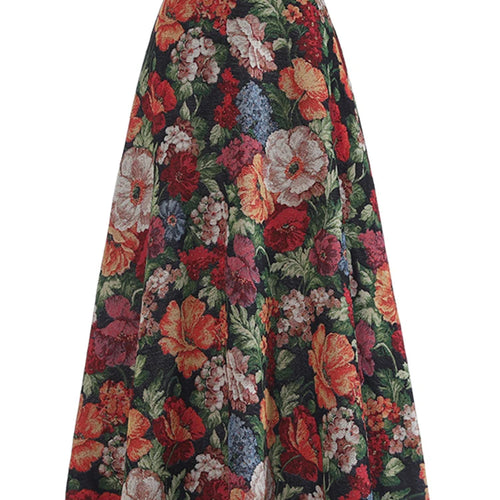 Load image into Gallery viewer, High Waist Flower Jacquard Vintage Elegant A-line Midi Half-body Skirt Women Fashion Tide New Spring Autumn 2025 1DH9408
