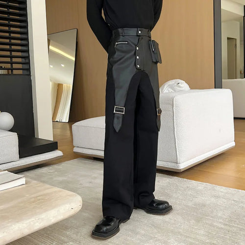 Load image into Gallery viewer, Men Trousers PU Leather Patchwork Casual Cargo Pant Straight Tube Streetwear Trend Male Spliced Overalls Fashion 9C1775
