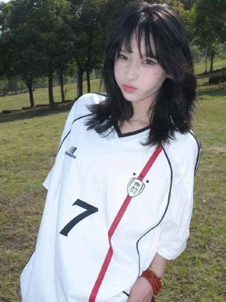 Y2k Aesthetic Gothic Letter Printing Casual T-shirt Hiphop Patchwork Streetwear Grunge Tops Harajuku Men and Women Loose Tshirts