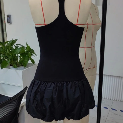 Load image into Gallery viewer, Black Sleeveless Puffy Dress For Women Fashion Round Neck High Waist Backless A-line Loose Sexy Dress Clothes
