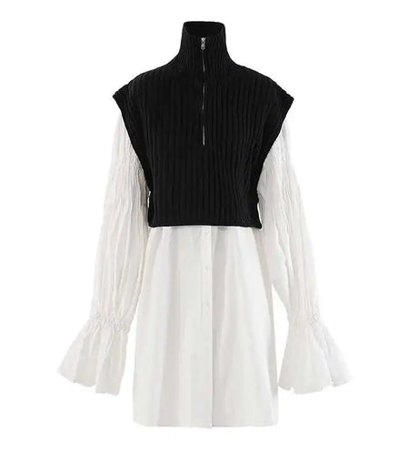 Women White Kniitting Irregular Big Size Shirt Dress New Turtleneck Long Sleeve Fashion Tide Spring Autumn 2025 CPDB269