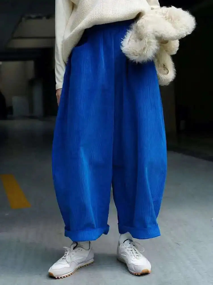 High Elastic Waist Green Corduroy Wide Leg Pants New Loose Fit Trousers Women Fashion Tide Spring Autumn 2025 1DF21930