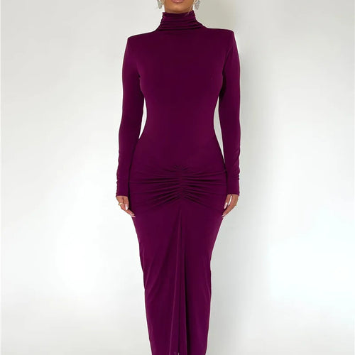 Load image into Gallery viewer, Elegant Turtleneck Long Sleeve Bodycon Maxi Dress Women Autumn Winter New Ruched Club Party Sexy Dress Vestidos
