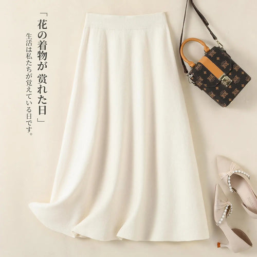 Load image into Gallery viewer, Korean Fashion 2024 Autumn Winter Ladies New Solid Elegant High Waist Pleated Long Skirt Women Simplicity Knitted Cotton Skirts
