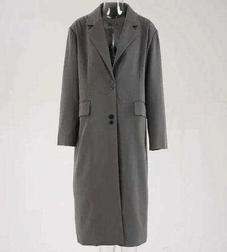 Women Gray Button Design Big Size Long Elegant Blazer New Lapel Long Sleeve Jacket Fashion Tide Spring Autumn 2025 CPDB250