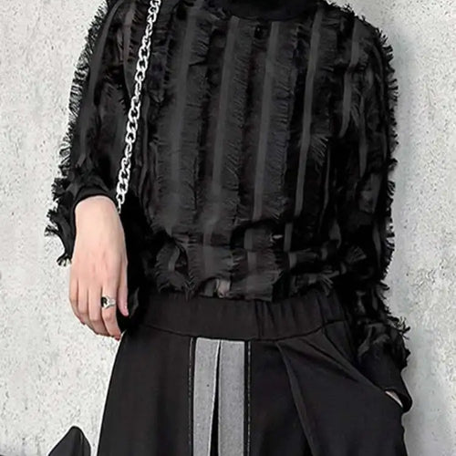 Load image into Gallery viewer, Women Black Tassels Perspective Elegant T-shirt New Turtleneck Long Sleeve Fashion Tide Spring Autumn 2025 1DH4415
