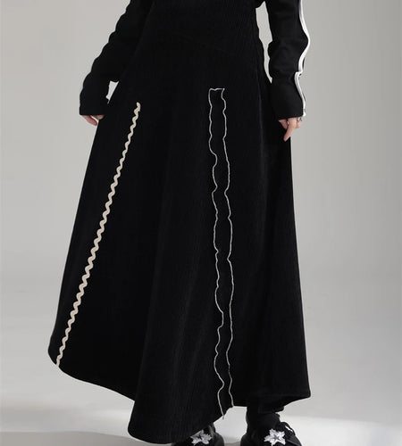 Colorblock Casual Loose A Line Irregular Skirts For Women High Waist Minimalist Temperament Skirt Female Fashion