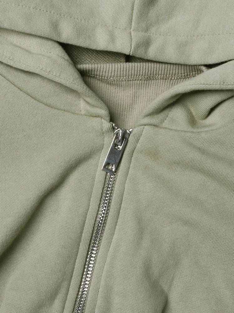 Solid Casual Short Sweatshirts For Women Hooded Long Sleeve Spliced Zipper Hollow Out Minimalist Sweatshirt Female Fashion