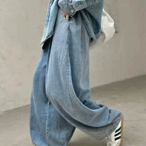 Load image into Gallery viewer, High Waist Light Blue Pocket Brief Long Denim Wide Leg Jeans New Women Trousers Fashion Tide Spring Autumn 2025 1DH8364
