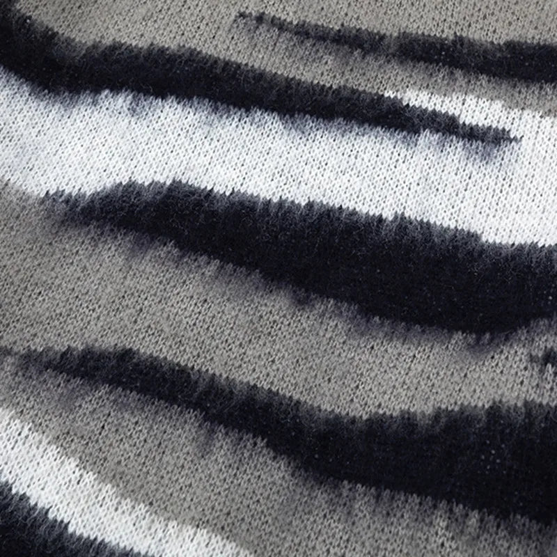 Men's Sweater Irregular Contrast Color Design Stripe Gradient Pullover Sweaters American Casual Menwear Spring 9W1467