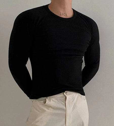 Men's T-shirts New Simple Slim Fit Long Sleeved Trendy Men's Spring Solid Color Round Neck Korean Design Clothing 9W1439