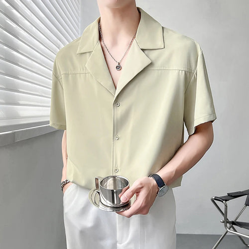 Load image into Gallery viewer, Summer Korean Style Men's Shirts Short Sleeved Trendy Solid Color Turn-down Collar Singel Breasted Male Top 9W1873

