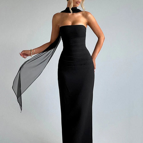 Load image into Gallery viewer, Scarf Collar Strapless Sexy Maxi Dress For Women Fashion Off-shoulder Backless Bodycon Club Party Long Dress Elegant

