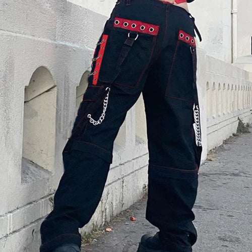 Load image into Gallery viewer, Streetwear Grunge Punk Style Cargo Trousers Women Harajuku Dark Academia Baggy Pants Chain Contrast Hip Hop Clothing
