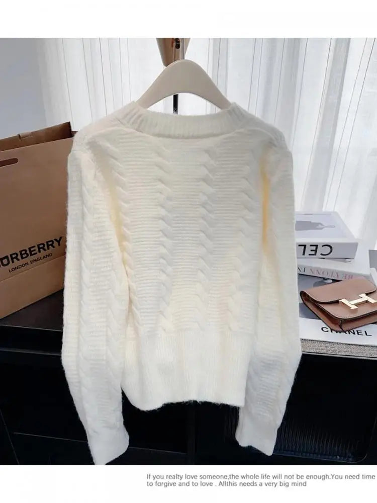 Autumn Winter French Solid Elegant V Neck Bow Single Breasted Short Sweater Women New Long Sleeved Slim Knitted Tops 2024 Trendy