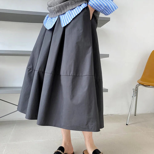 Load image into Gallery viewer, High Elastic Waist Gray Brown Casual A-LINE Midi Half-body Skirt Women Fashion Tide New Spring Autumn 2025 1DE2807
