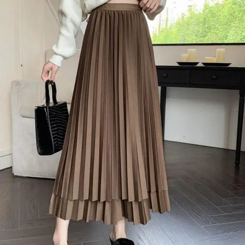 Load image into Gallery viewer, Autumn Winter New Black Beige Patchwork Mesh Elegant High Waist Long Skirt Women Brown Festival Pleated Skirt Simplicity Popular
